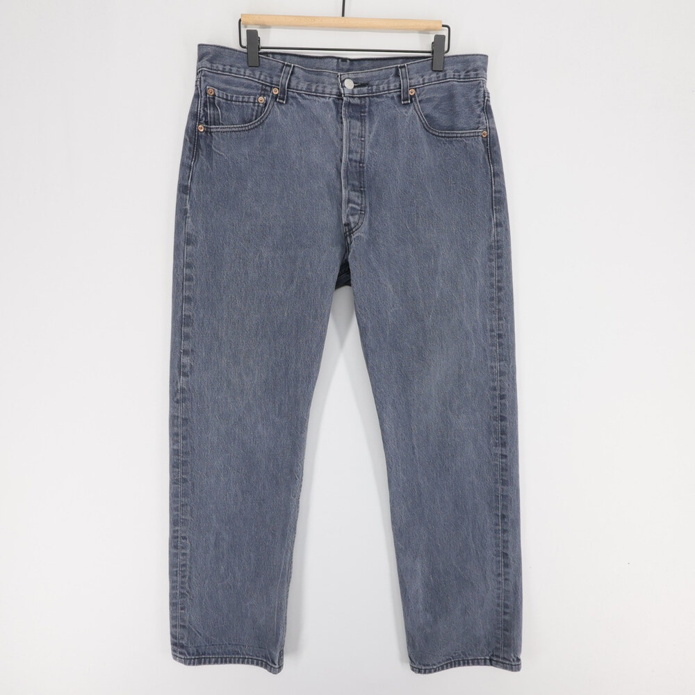 Levis 501 Jeans Mens 38x34 (35x30) Gray Button Fly Straight Leg Cotton Denim
